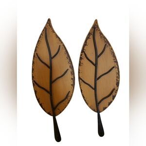 Large Metal and Wood Leaf Wall Hangings